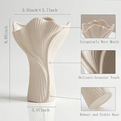 Ceramic Vase for Home Decor, Matte Beige Modern Farmhouse Vase