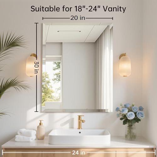 16x24 Inch Rectangle Frameless Mirror, Beveled Bathroom Mirror - size: 24"L x 16"W