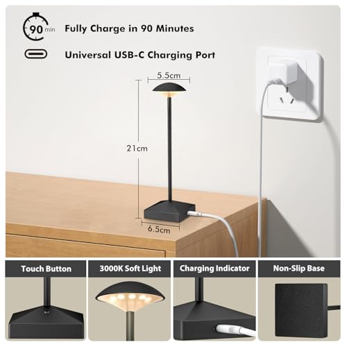 3 Pack Small Gold Rechargeable Cordless Table Lamps Dimmable - color: Black-B