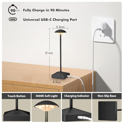 3 Pack Small Gold Rechargeable Cordless Table Lamps Dimmable - color: Black-B