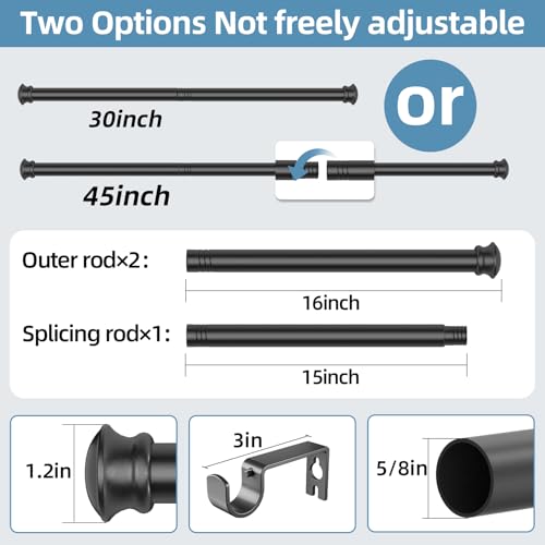 CorkLatta Black Curtain Rods for Windows 30 to 45 Inches with Brackets, Decorative 5/8 Inch Diameter Single Window Curtain Rod Set for Room Divider, Bedroom, Living room, Kitchen, Bathroom - color: Black, size: 30-45"