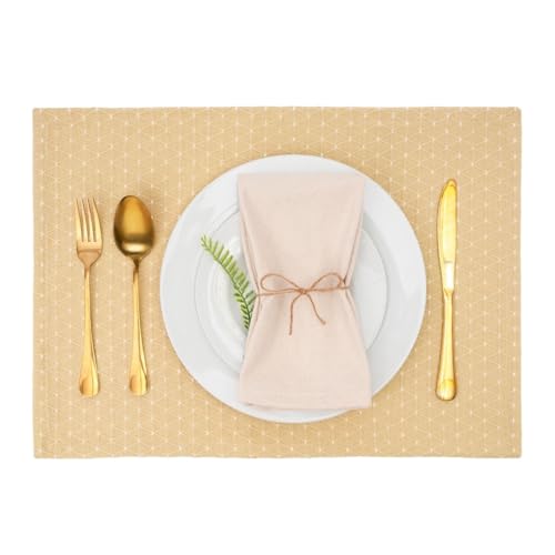 Cotton Placemats Set of 6-13x19 Inch, Diamond Quilted Place Mats, Durable & Elegant for Dining Table, Wedding, Restaurant, Machine Washable, Oeko-TEX Certified - Beige - color: Beige - Diamond Quilted
