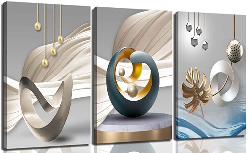3Pcs Abstract Geometric Canvas Wall Art Modern Art Pattern Decor painting Pictures White Blue Yellow Grey Nordic Posters Print for Living Room Bedroom Office Hallway Home Decoration - color: Canvas, size: 16L" x 12W"