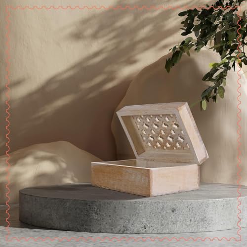 Mela Artisans Trellis Mango Wood Storage Box - Whitewash, 7.5x4.5 in - color: Whitewash, size: Medium