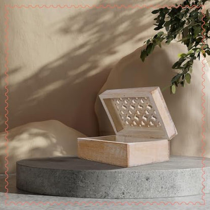 Mela Artisans Trellis Mango Wood Storage Box - Whitewash, 7.5x4.5 in - color: Whitewash, size: Medium