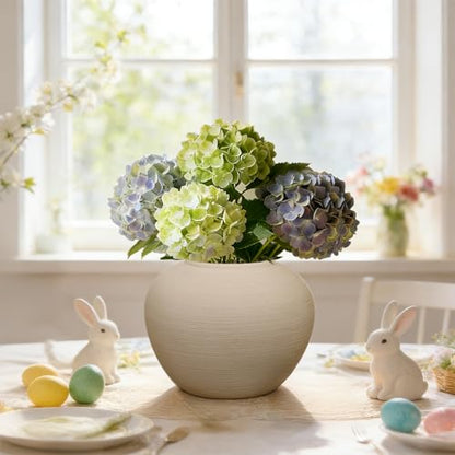 Ceramic Flower Vase Round Textured Vase,Farmhouse Vase(6" Tall, 7.7" Width) - size: 6 Inch-round-cream