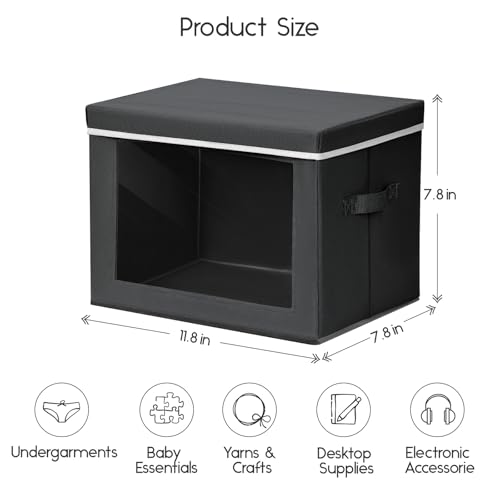 Homsorout Storage Bins with Lids - Small Fabric Organizers with Window, Collapsible Storage Bins for Clothes, Decorative Closet Organizers for Towels, Tshirt, 4 Pack, Black - color: Black, size: S(4-Pack)
