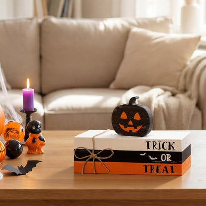Smile Happy Halloween 나무 스택 호박 미니 인조 책 번들 - style: 고스트 펌킨