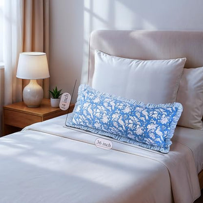 CPC Blue Sapphire Block Print Ruffle Sham Pillow Cover 14x36 Inch Pack of 1 - color: Blue Sapphire, size: 36" x 14" (Pack of 1)