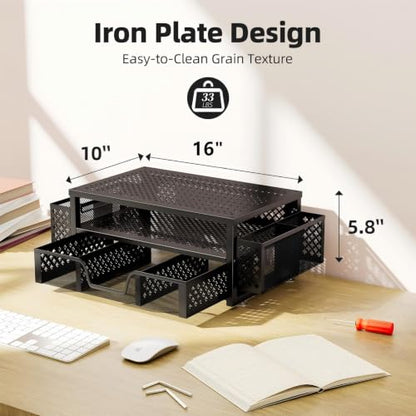 Simple Trending Monitor Stand with Drawer, 2-Tier Laptop Stand, Black - color: Black, Golden Yellow