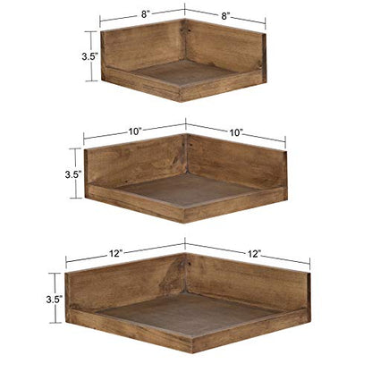 Kate and Laurel Levie Corner Shelf, Set of 3, Rustic Natural, Modern Farmhouse-Inspired Wood Shelf