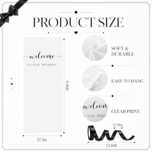Tingjoo 27x78" Wedding Banner White, Black Backdrop Bow Hanging - color: White, Black, style: Wedding