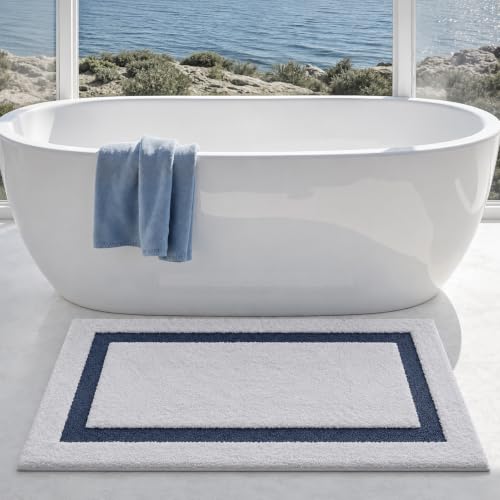 LUMI Bathroom Rug, Non Slip Absorbent Bath Mat, White Blue, 24"x36" - color: White+blue, size: 24"x36"