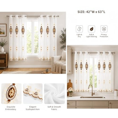 VOGOL Simple Chenille Jacquard Sheer Window Elegance Curtains/Drapes/Panels/Treatments for Bedroom Living Room, 42 x 63, Top Grommets(2 Panels) - color: Coffee-sheer, size: 42"W x 63"L (Pack of 2)