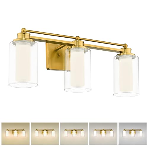HWH 3-Light Bathroom Vanity Light, Clear Glass, Dimmable, 5HLT63B-3W-LED BG - color: Brushed Gold + LED, size: 3 Lights