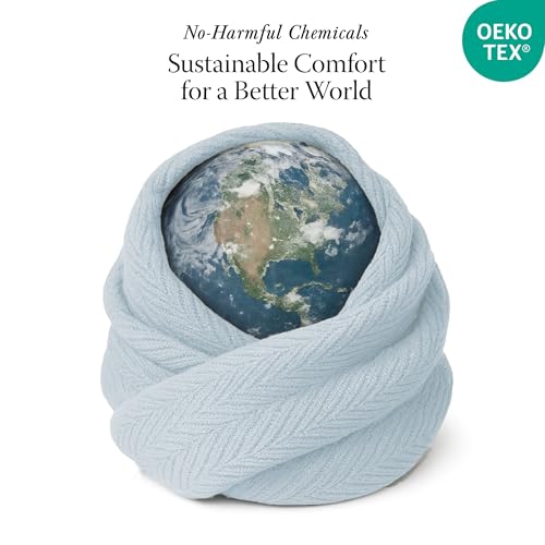Threadmill Luxury 100% Cotton King Herringbone Blanket, Light Blue - color: Light Blue, size: King (106" x 92")