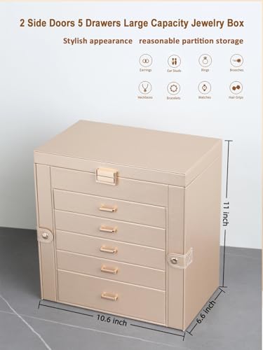 BOOVO Large Jewelry Box for Women 6 Layer - color: Champagne Gold, size: 6 Layer
