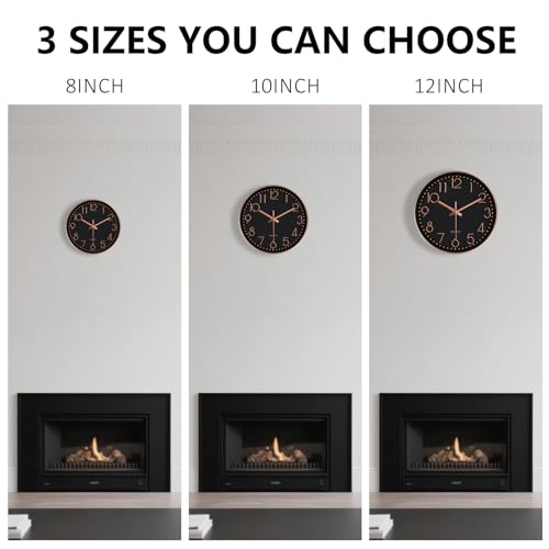 Modern Silent Wall Clock - 12 Inch Wall Clocks Battery Operated Large Number, Non-Ticking Analog Clock with Tempered Glass Quartz Clocks for Living Room Bedroom Office Kitchen, Black Rose Gold - color: Black Rose Gold, size: 12 Inch
