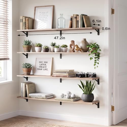 YGEOMER 47.2 in Floating Shelves for Wall, Light Carbonized Brown Set of 4 - color: Light Carbonized Brown, size: 47.2 inches