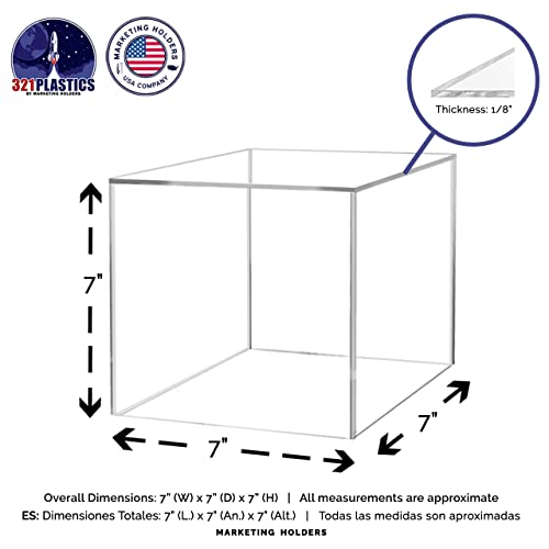7" Acrylic Display Riser Box with One Open Side No Lid Versatile Clear Square Retail Merchandise Storage Bin or POP Product Platform No Assembly by Marketing Holders - size: 7" Cube-Clear