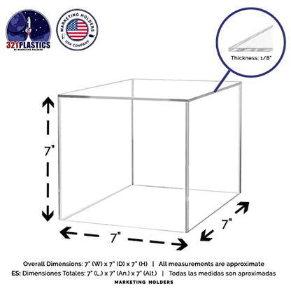 7" Acrylic Display Riser Box with One Open Side No Lid Versatile Clear Square Retail Merchandise Storage Bin or POP Product Platform No Assembly by Marketing Holders - size: 7" Cube-Clear