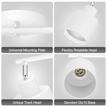 BoostArea 2-Light Led Track Lighting,White Ceiling Lighting Fixtures,Wall Sconces Ceiling Spotlight with Foldable Light Arms for Kitchen, Closet, Bedroom,GU10 Socket, Bulbs Not Included - color: 2 light White