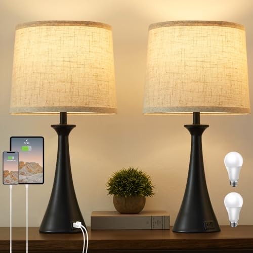 Touch Table Lamps Set of 2, 21" Bedside Lamps with USB C+A, Black - color: Black 2pcs
