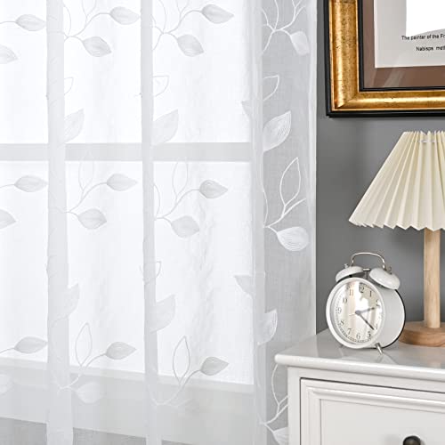 BGment White Sheer Curtains 63 Inches Long Living Room 2 Panels - color: White-foliage, size: 52"W x 63"L (Pack of 2)
