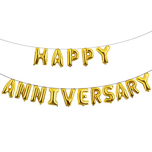 16 Inch Multicolor Happy Anniversary Letter Balloons Banner - Round Anniversary Balloon Banner for Party Decorations Supplies (Gold) - color: Anniversary Gold