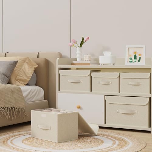 Storage Bins with Handles,Grey and Beige,13x9.1x7.9in,5 Pack - color: Beige/Gray, size: 13x9.1x7.9in(5-pack)