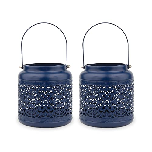 Weddingstar Small Vintage Metal Hanging Lanterns - Dark Blue - Set of 2