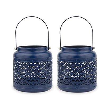 Weddingstar Small Vintage Metal Hanging Lanterns - Dark Blue - Set of 2