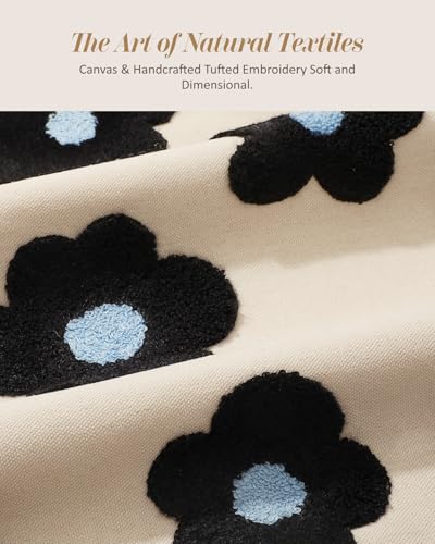 Embroidered Throw Pillow Cover 18x18 Inch, Black Flowers - color: Black Flowers, size: 18" x 18" (Pack of 1)