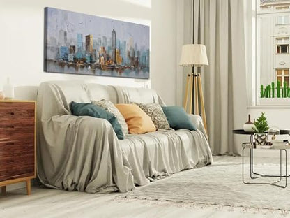 Enartly Nyc Skyline Cityscape Canvas Wall Art for Living Room 58"x29" - color: Grey Skyline, size: 58"L x 29"W