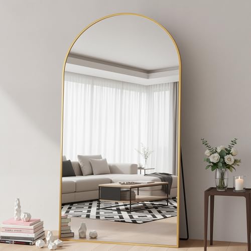 Full Length Mirror, 82"x44" Arched Floor Mirror Freestanding, Floor Standing Full Body Mirror with Stand for Bedroom, Hanging Mounted for Living Room Cloakroom, Gold - color: Gold, size: 82"L x 44"W