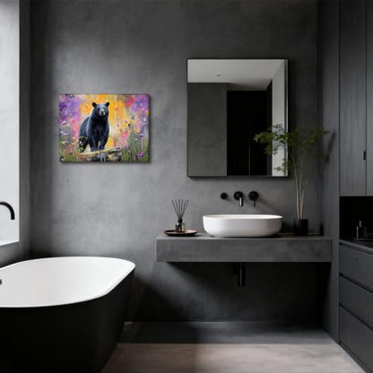 Halioyo Black Bear Canvas Wall Art, Wildflower Bear Print(12x16 in) - color: Painting-09, size: 16"L x 12"W