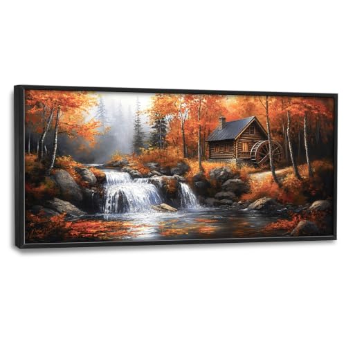 Voxlyra Framed Fall Waterfall Wall Art Decor for Living Room 60'' × 30'' - color: Fall Tree