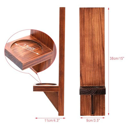 OwnMy 2PCS Wood Wall Candle Sconces Rustic Wall Mount Pillar Candle Sconces - color: Brown