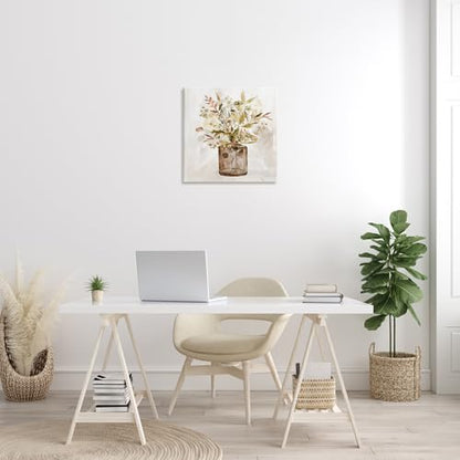 Earthy Fall Botanicals Floral, 24 x 24 Inch Canvas Wall Art - color: Earthy Fall Bouquet Vase, size: 24"L x 24"W