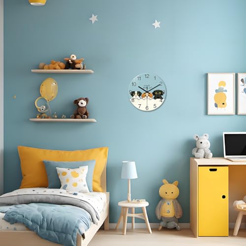 XNM Cute Dog Glass Wall Clocks Battery Operated 12 Inch - color: Blue1, size: 12 Inch