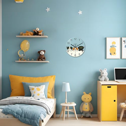 XNM Cute Dog Glass Wall Clocks Battery Operated 12 Inch - color: Blue1, size: 12 Inch