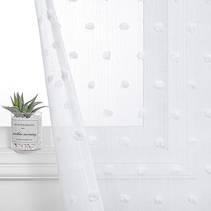 MYSKY HOME White Pom Pom Sheer Curtains for Girls Bedroom 45 Inch 2 Panels - color: White Pom Pom, size: 50"W x 45"L (Pack of 2)
