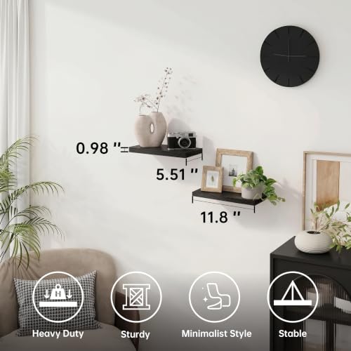 Floating Wall Shelves, Black, 11.8", Small Wall Shelves, Set of 2 - color: Black, size: 11.8''(Thinner)