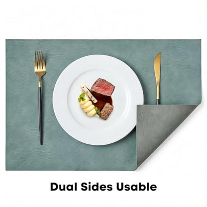 Artoid Mode Blue Faux Leather Placemats Set of 4 - color: Blue, size: 12" x 18", Rectangular Set of 4