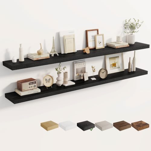Dreamland 72 Inches Wall Mounted Wood Floating Shelves, Black, 2 Pack - color: Black, size: 72in