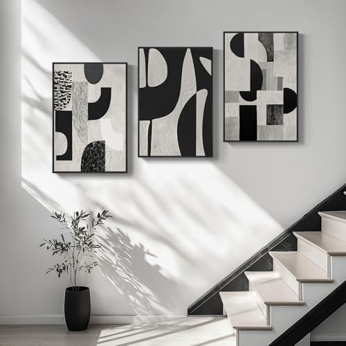 Large Framed Black and White Abstract Wall Art for Living Room, Set of 3 - color: Geometric - A, size: 24" W x 36" H x 3Pcs