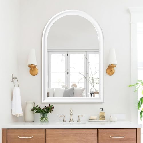 Tanmicoshomy 24x 36 Inch Arched White Bathroom Wall Mirror - color: White, size: 36"L x 24"W