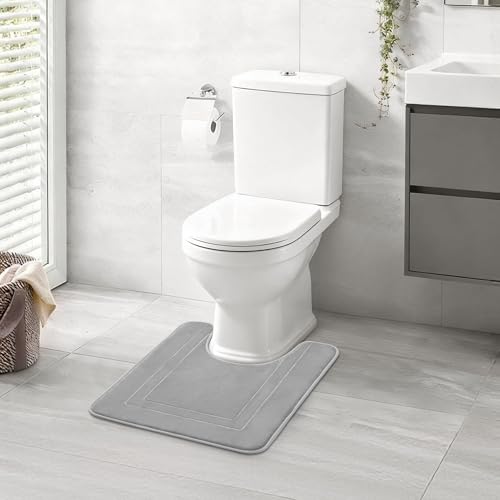 Cupic Cupid Memory Foam Toilet Rug 24"×20", U-Shaped Bath Mat, Deep Gray - color: Grey, size: 1'8" x 2' (24" x 20"（U-Shape）)