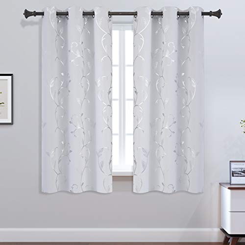 BUHUA Room Darkening Curtains Small Bedroom Window Thermal Insulated Blackout Curtains with Striped Wave Vine Design for Kitchen 38W×45L Greyish White Set of 2 Panels - color: Greyish White, size: 38"W x 45"L (Pack of 2)
