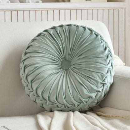 Teieas Round Throw Pillow Velvet Pleated Round Pillow Cushion Home Decor - color: Light Green